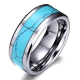 8mm High Polished Tungsten Carbide Wedding Band Rings For Men With Turquoise Beveled Edge Comfort Fit