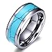 8mm High Polished Tungsten Carbide Wedding Band Rings For Men With Turquoise Beveled Edge Comfort Fit