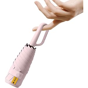 Mini Travel Folding Umbrella with Carabiner Handle for Women Men Kids/Lightweight Portable Compact/Small Parasol/UV Protectio