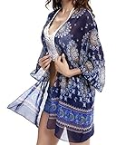 Swim,Beach Cover Up,Women Boho Chiffon Kimono Cover-ups,Cardigan for Bikini.(Free, Blue)