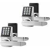 Keyless Entry Door Lock with Handle - Keypad Door Lock with Handle for Front Door, Digital Code Lock with Fob Card and Keys, Anti-Peep Keypad Lock, Heavy Duty Zinc Alloy, Brushed Nickel Finish-2PACK