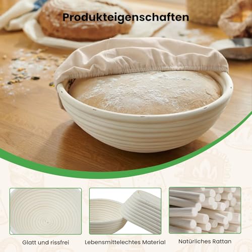 GEEKHOM Sourdough Starter Set with 2 Proofing Baskets Bread - 14-Piece Baking Accessories with Proofing Basket, Round and Oval, Sourdough Glass 650 ml, Dough Scraper - Sourdough Bread Complete Set for Beginners
