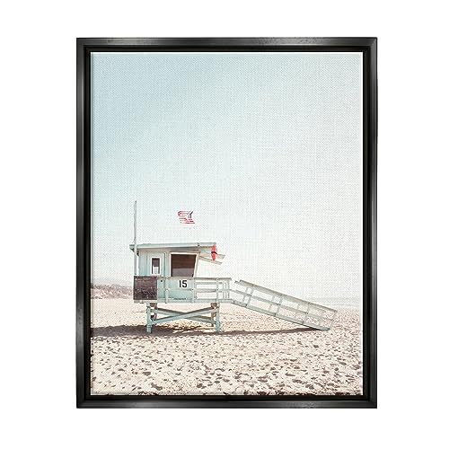 Stupell Industries Lifeguard Hut Photography Black Framed Floater Canvas Wall A…