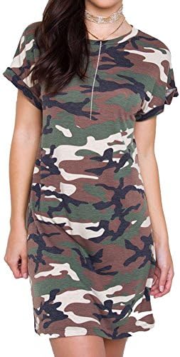 AmySister Women's Pull on Short Sleeves Camouflage Camo Sweatshirt Dress