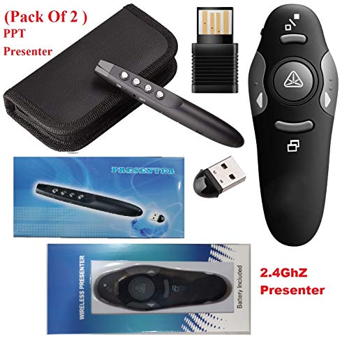 Presentation Remote with Laser Pointer Presenter USB Bluetooth Wireless Clicker Black PPT for PowerPoint Slide Changer Professional Laptop Projector Pen Led Slider (Pack of 2)