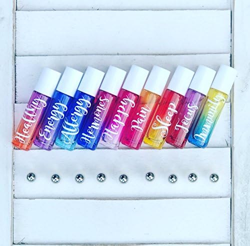 NEWEST COLORS Set Of 9 Empty OMBRÉ Glass Roller Bottles WITH Permanent White Vinyl Labels Decals 10ml Essential Oil White Plastic Caps | Stainless Steel Ball | Fade Gradient