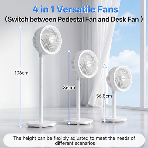 WOWDSGN 2 in 1 Stand & Table Fan, 3 Speed, Adjustable Height 37-106cm, 38W Powerful Motor 5 Blades Air Circulation for Room