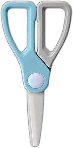 Kitchen Ceramic Scissors, Baby Food Supplement Scissors, Anti-Cutting Hand Strap Storage Box and Easy to Clean  (Gray and blue)