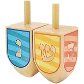 The Dreidel Company Extra Large Hand Painted Wood Hanukkah Dreidels, 2-Pack Ocean Dreidel Design