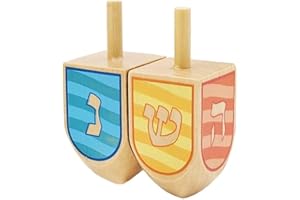 The Dreidel Company Extra Large Hand Painted Wood Hanukkah Dreidels, 2-Pack Ocean Dreidel Design