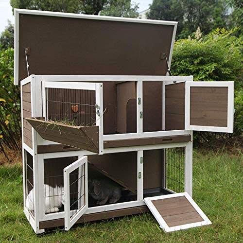 Aivituvin Rabbit Hutch Indoor 47″ Outdoor Bunny Cage on Casters with 2