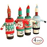 FEFEHOME Christmas Wine Bottle Cover Gift Warping Ugly Sweater (Set of 4) -(F)
