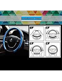 Protector de volante Yunanwa Universal de 15 pulgadas de cuero auténtico reforzado duradero con diseño deportivo de ola, Completamente negro