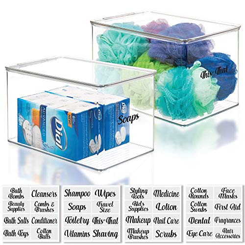 mDesign Plastic Bathroom Storage Tote with Hinged Lid, 32