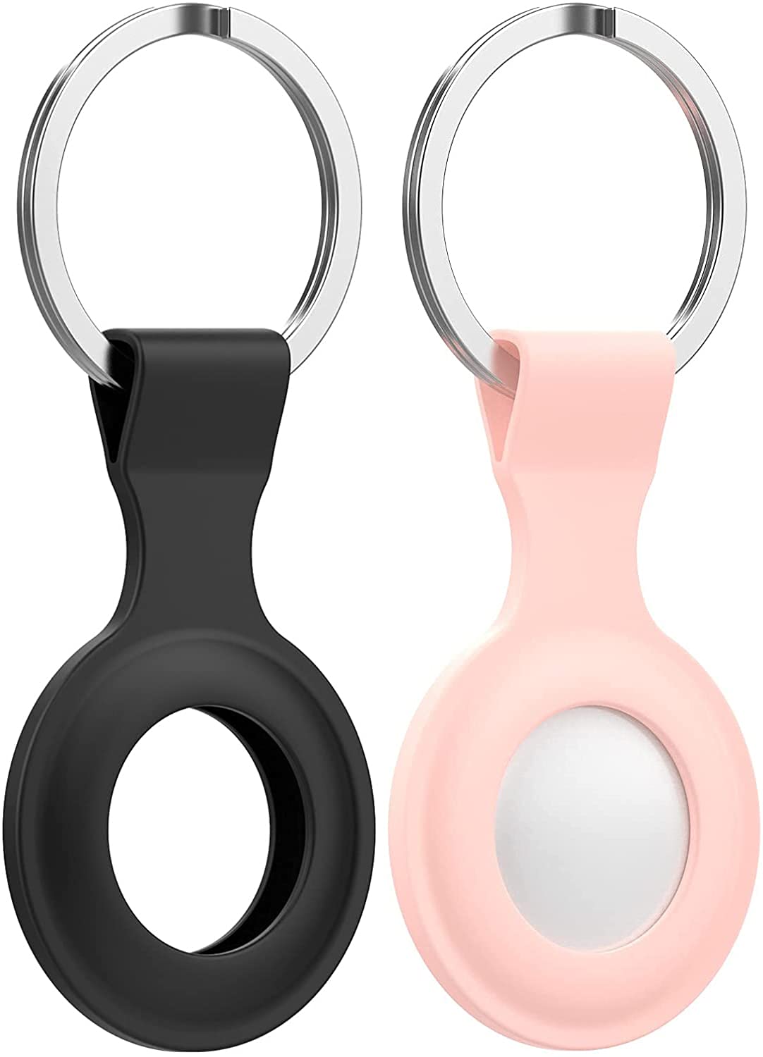 (2Pack) Case Compatible for Apple Air Tags, Portable Protective Soft Silicone Anti-Scratch Lightweight Colorful Skin Cover for Air-Tags with Keychain Accessory (BLACK/LIGHT PINK)