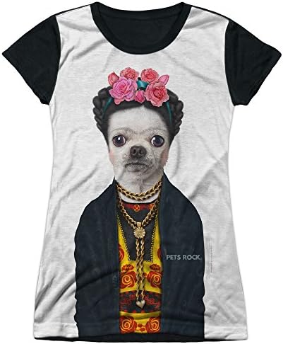 Funny Pets Rock Pet Apparel Frida Kahlo Dog Juniors Black Back T-Shirt Tee