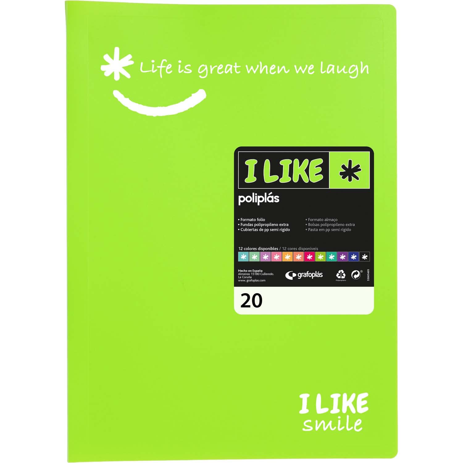 Grafoplás 1450821 Document Folder Folio Size Green 20 Transparent Pockets Polypropylene Like Polypropylene