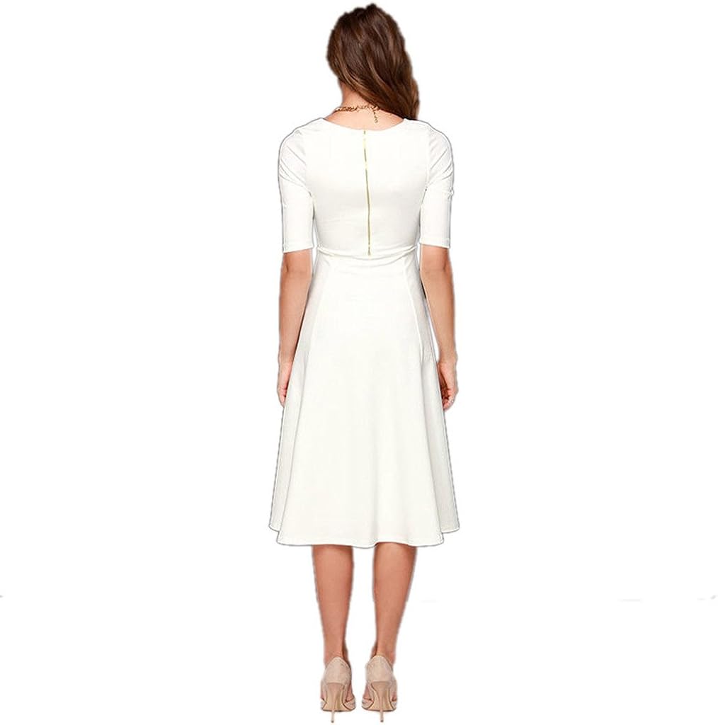 DANTIYA Women's Half Sleeve Elegant Back Zipper A-Line Knee Long Dress … at  Women’s Clothing store