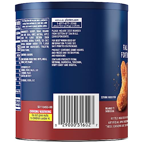 PLANTERS APPLE CIDER DONUT CASHEWS, COOKING & BAKING NUTS & SEEDS, FLAVORED CASHEWS, FALL SNACKS, CASHEW, PARTY SNACK, PLANT-BASED PROTEIN, 12.5 OZ CANISTER