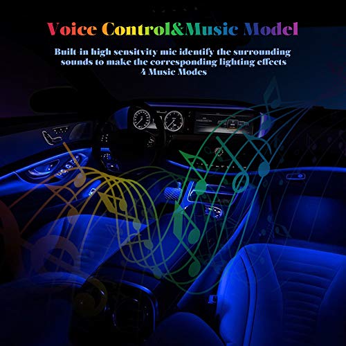 LED Car Interior Lights 4 Pcs 48LED, Henlight Multi-Color Changing Car Strip Lights with Remote Control, USB LED Car Music Lights Under Dash Lighting Kits with Sound Active, DC 12V