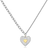 Valentines Day Gifts for Her,Chunky Gold Heart Necklace for Women, 18K Gold Plated Puffy Heart Pendant with Thick Paperclip Chain, Large Statement Choker Necklace, Vintage Style Stainless Steel Jewelry Gift for Christmas, Birthday, Valentine‘s Day