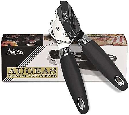 Augeas All-in-one Manual Can Opener with Bottle Cap Opener, Stainless Steel Material, Smooth Edge, Sharp Blade with Extra Protective Cap