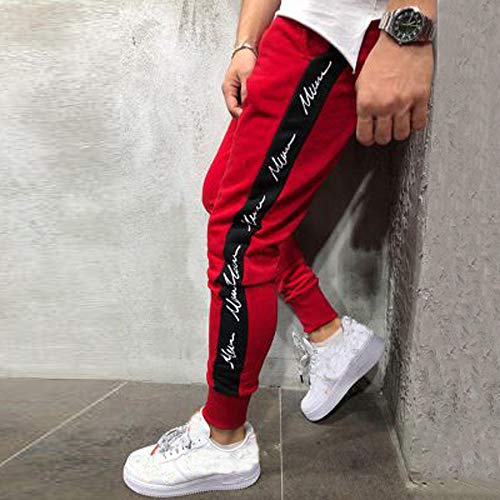 WUAI Mens Active Athletic Pants Jogger Pants Biker Slim Fit Elastic Drawstring Sweatpants Casual Running Trousers(Black,US Size XL = Tag 2XL)