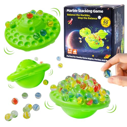 CUUCTGDA Marble Balance Game for Kids & Adults,60 Colorful Marbles with Storage,Fun Family Party Game for 1-4 Players,Improves Hand-Eye Coordination,Great Gift for Birthdays & Holidays
