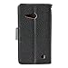 SOJITEK Nokia Lumia 730 735 Premium Two Tone Series Black Color Leather Wallet Case with Stand/ Removable Strap, Card & Money Pockets, ID Window Slots Pouches/ Smart Magnetic Reversible Flap