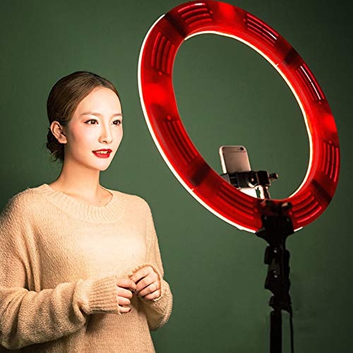 18 Inches 80W 5500K Dimmable Led Ring Light, Light Stand, Bluetooth Receiver for Smartphone, YouTube, Vine Self-Portrait Video Shooting,Red