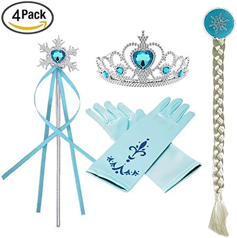 MYKEY Princess Dress up Accessories 4 Pieces Gift Set Tiara Crown Wig Wand Gloves Blue