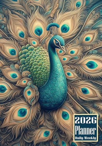 2026 Planner: Peacock themed Cover Design Daily Weekly Diary 12 Month Calendar Vision board Schedule Organizer Goals Dairy Notes
