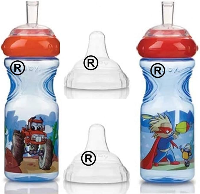 2 x Nuby 300ml Sports Sipper, Non Spill, Soft Leakproof Spout & BPA Free - Juice Drink Bottle, Beaker, Container for Toddlers, Children, Kids (9m+) (Blue + Blue)