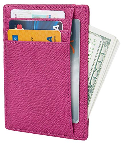 Linscra Small Genuine Leather RFID Blocking Minimalist Wallet Credit ID Card Holder Travel Slim Pocket Wallet Money Clip Men Women, Burgundy - Thumbnail 2