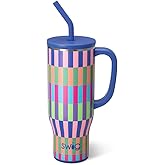 Swig Life 30oz Mega Mug, 30oz Tumbler with Handle and Straw, Large Insulated Tumblers, Cup Holder Friendly Travel Mug, Stainless Steel 30 oz Tumbler, Reusable Insulated Water Bottle (Brite Stripe)
