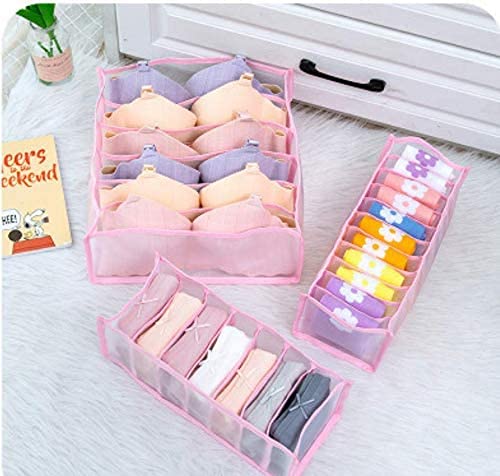 Underwear Drawer Organisers Set Of 3 Closet Dividers Underwear Storage For Socks,Bras,Scarves and Ties Foldable Wardrobe Storage Boxes (Pink)