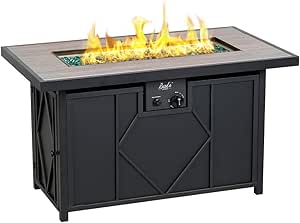 BALI OUTDOORS Gas Fire Pit, 42 Inch 60,000 Btu Rectangular Outdoor Propane Fire Pits Table Black