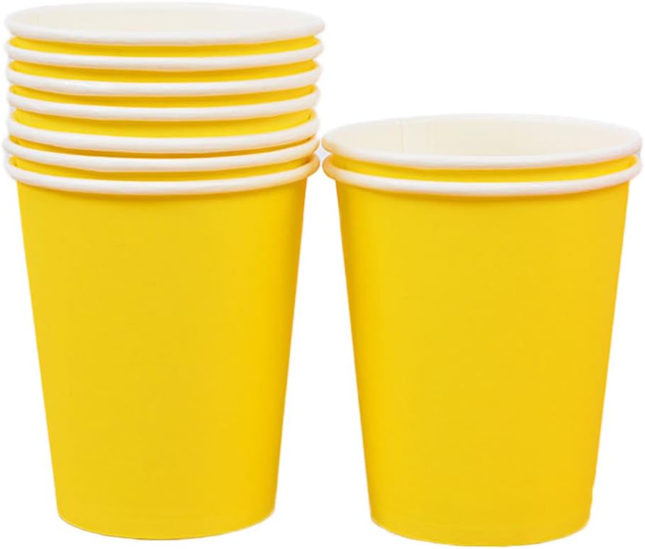 Mackur Paper Drinking Cups Disposable Tableware for Party Disposable Paper Cups Hot Drinks Cold for Parties Paper Cups for Hot Drinks 250 ml Pack of 10, Paper, yellow, 250 ml