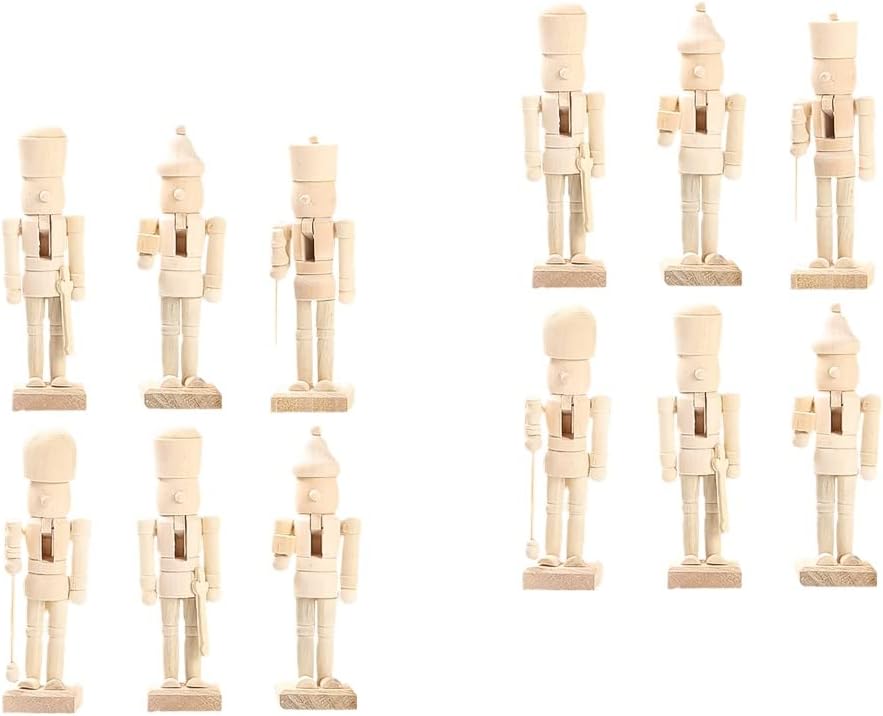 Nutcrackers - ABOOFAN 12pcs Christmas Wooden Unfinished Nutcracker Figurine DIY Blank Unpainted Nutcracker Puppets Walnut Soldier Figure Desktop Ornament Fireplace Shelf Tiered Tray Decor Random
