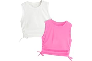 Milumia Girl's 2 Pack Ruched Knot Side Round Neck Sleeveless Basic Crop Tank Tops