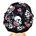 Women’s Black Surgical Scrub Hat Nurse Ponytail Adjustable Euro Bouffant Skulls Roses DK Scrub Hats