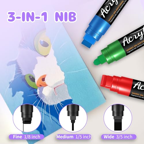 14 Colors Jumbo Acrylic Markers, 15mm Wide Tip Acrylic Marker, 3 in 1 Acrylic Paint Markers for Stones Wood Canvas Glass Cups, Acrylic Felt Suitable for Most Surfaces