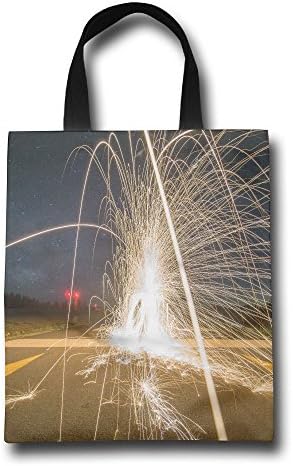 Firework Fountain Night Light Fire Sparks Personality Reusable Reinforced Durable Handle Grocery Tote Shopping Bag