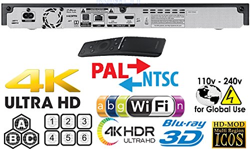 SAMSUNG M9500 UHD - Wi-Fi - Dual HDMI - 2K/4K - Region Free Blu Ray Disc DVD Player - PAL/NTSC - USB - 100-240V 50/60Hz for World-Wide Use & 6 Feet Multi System 4K HDMI Cable