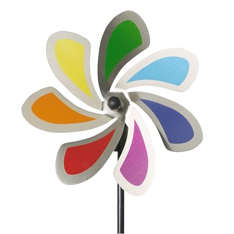 CIM Edelstahl Windrad - Blume 20 Solid Rainbow - wetterfest - Windspiel Ø20cm - inkl. 70cm Standstab und Bodendübel (Solid Ra
