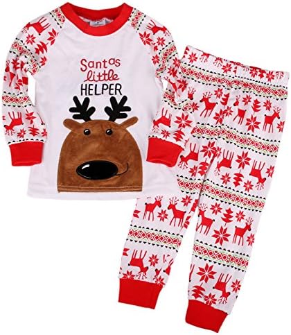 Flying Reindeer Toddler Kid Boys Girls Christmas pajama T shirt+long pants A7169 (3T, White)
