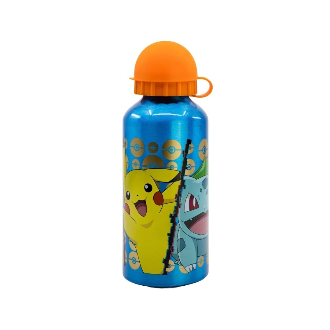 My sweety pop - Water Bottle - Aluminium - Kids - Nursery, Kindergarten, School, Holiday, Meal - 17.5cm - 400ml - Hydration - Gift Idea (Pokemon - Blue)