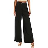 GUOLEZEEV Women High Waist Wide Leg Pants Trendy Y2k Palazzo Pants Casual Trouser with Slit Hem