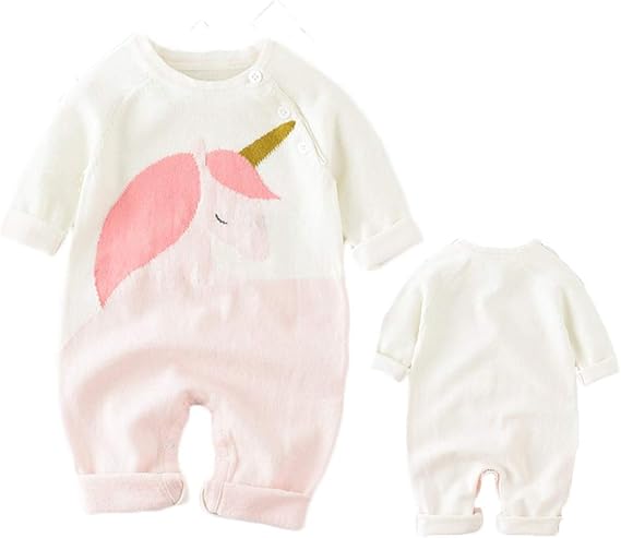 Amazon Co Jp Feidoog ベビー服 ロンパース ニット 長袖 春秋 綿100 男の子 女の子 ユニコーン 兎 ０ 18ヶ月 服 ファッション小物