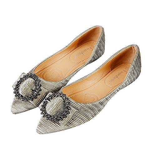 Meeshine Women's Pointy Toe Ballet Flats Comfortable Slip-on Classic Dress Shoes (Classic Buckle-Green US 9)